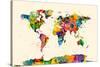 Map of the World Map Watercolor-Michael Tompsett-Stretched Canvas