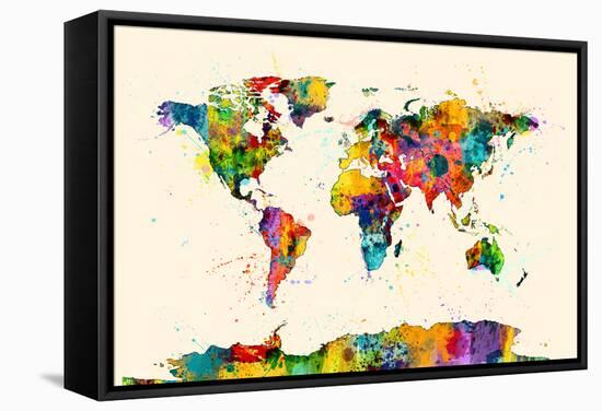 Map of the World Map Watercolor-Michael Tompsett-Framed Stretched Canvas