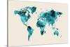 Map of the World Map Watercolor-Michael Tompsett-Stretched Canvas