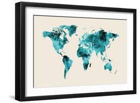 Map of the World Map Watercolor-Michael Tompsett-Framed Art Print