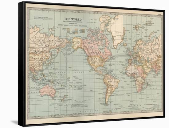 Map of the World on Mercator's Projection, Showing the Chief Countries and their Colonies-Encyclopaedia Britannica-Framed Stretched Canvas