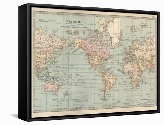 Map of the World on Mercator's Projection, Showing the Chief Countries and their Colonies-Encyclopaedia Britannica-Framed Stretched Canvas