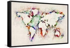 Map of the World Paint Splashes-Michael Tompsett-Framed Stretched Canvas