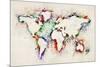 Map of the World Paint Splashes-Michael Tompsett-Mounted Art Print