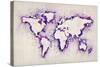 Map of the World Paint Splashes-Michael Tompsett-Stretched Canvas