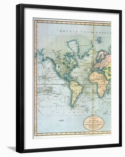 Map of the World: Western Half of "A New Chart of the World, on Mercator's Projection, Exhibiting…-null-Framed Giclee Print