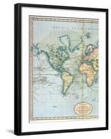 Map of the World: Western Half of "A New Chart of the World, on Mercator's Projection, Exhibiting…-null-Framed Giclee Print