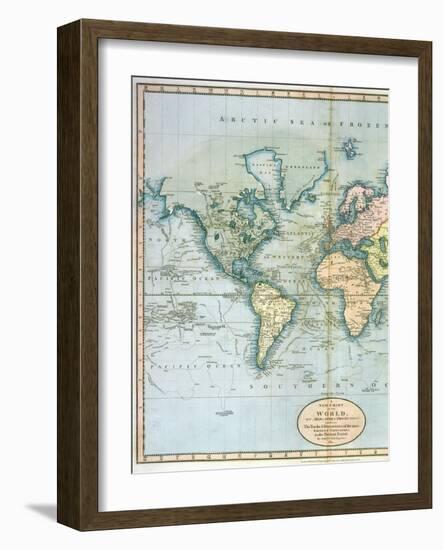 Map of the World: Western Half of "A New Chart of the World, on Mercator's Projection, Exhibiting…-null-Framed Giclee Print