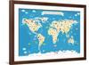 Map of the World with Animals. Beautiful Colorful Vector Illustration-coffeee_in-Framed Art Print