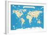 Map of the World with Animals. Beautiful Colorful Vector Illustration-coffeee_in-Framed Art Print