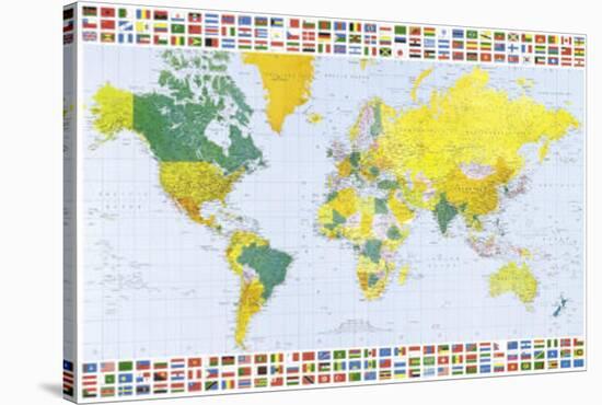 Map of the World (With Flags) Art Poster Print-null-Stretched Canvas