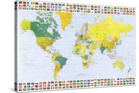 Map of the World (With Flags) Art Poster Print-null-Stretched Canvas