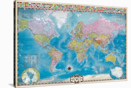 Map of the World with Flags-null-Framed Stretched Canvas