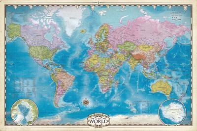 Poster Size World Map - Map Of The World With Poles U L F7AUSB0