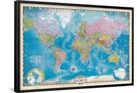 Map of the World with Poles-null-Framed Poster