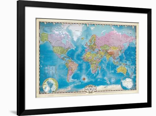 Map of the World with Poles-null-Framed Poster