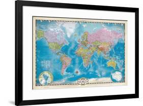 Map of the World with Poles-null-Framed Poster