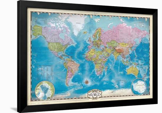 Map of the World with Poles-null-Framed Poster