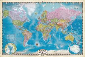 Map of the World with Poles-null-Lamina Framed Poster