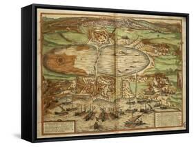 Map of Tunis, Tunisia, from Civitates Orbis Terrarum by Georg Braun and Franz Hogenberg-null-Framed Stretched Canvas