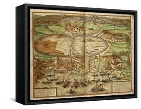 Map of Tunis, Tunisia, from Civitates Orbis Terrarum by Georg Braun and Franz Hogenberg-null-Framed Stretched Canvas