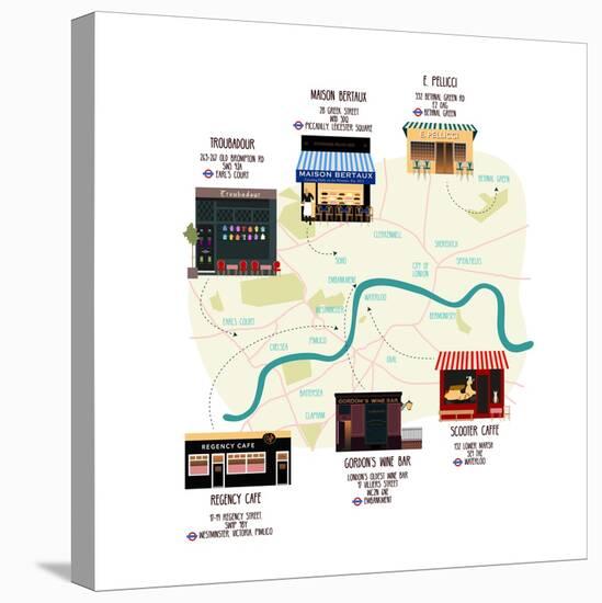 Map Of Unique London Eateries And Bars-Claire Huntley-Stretched Canvas