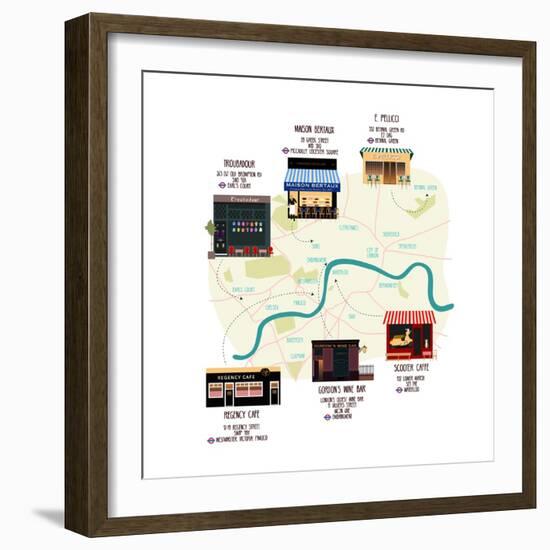 Map Of Unique London Eateries And Bars-Claire Huntley-Framed Giclee Print