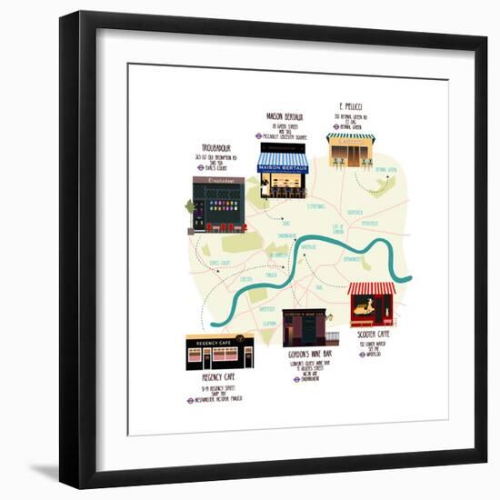 Map Of Unique London Eateries And Bars-Claire Huntley-Framed Giclee Print