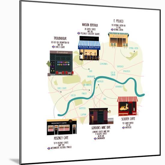 Map Of Unique London Eateries And Bars-Claire Huntley-Mounted Giclee Print