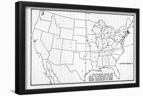 Map of United States (Cities of 25,000, 1900) Art Poster Print-null-Framed Poster