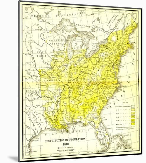 Map of United States (Distribution of Population, 1840) Art Poster Print-null-Mounted Poster