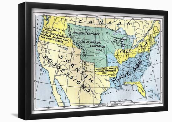 Map of United States (Free and Slave Territorries, 1820) Art Poster Print-null-Framed Poster
