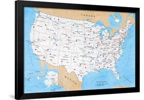 Map Of USA- Road Map-null-Framed Poster