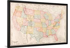 Map Of USA- Vintage-null-Lamina Framed Poster