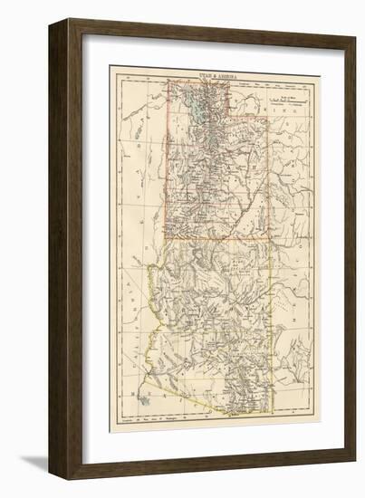 Map of Utah and Arizona Territories, 1870s-null-Framed Giclee Print