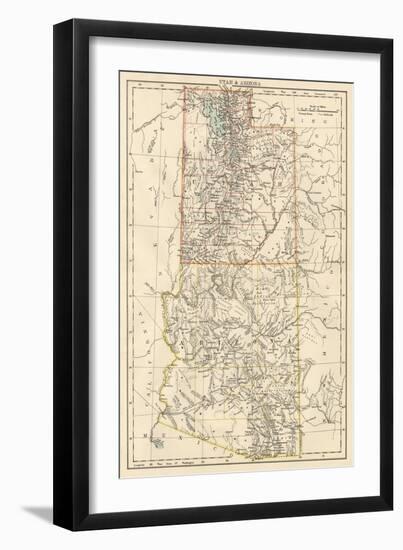 Map of Utah and Arizona Territories, 1870s-null-Framed Giclee Print