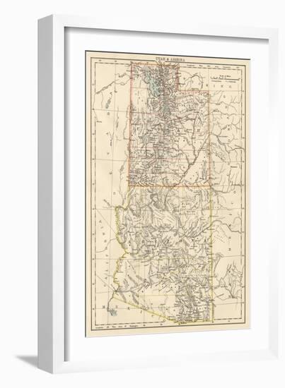 Map of Utah and Arizona Territories, 1870s-null-Framed Giclee Print