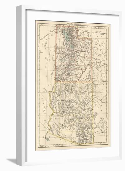 Map of Utah and Arizona Territories, 1870s-null-Framed Giclee Print