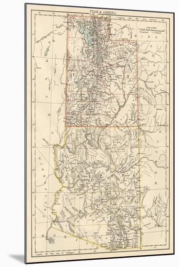 Map of Utah and Arizona Territories, 1870s-null-Mounted Giclee Print