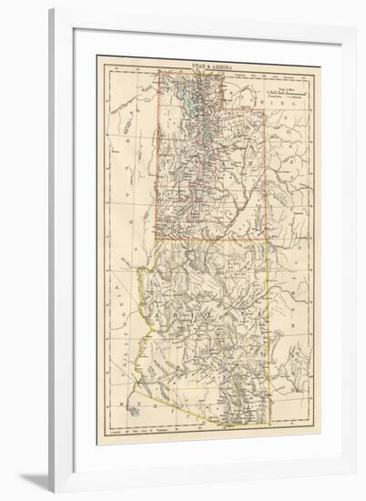 Map of Utah and Arizona Territories, 1870s-null-Framed Giclee Print