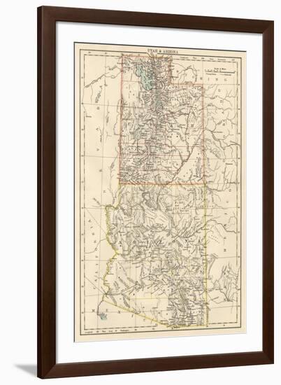 Map of Utah and Arizona Territories, 1870s-null-Framed Giclee Print