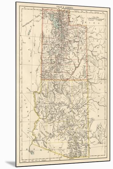 Map of Utah and Arizona Territories, 1870s-null-Mounted Giclee Print