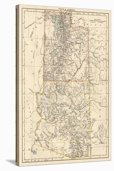 Map of Utah and Arizona Territories, 1870s-null-Stretched Canvas