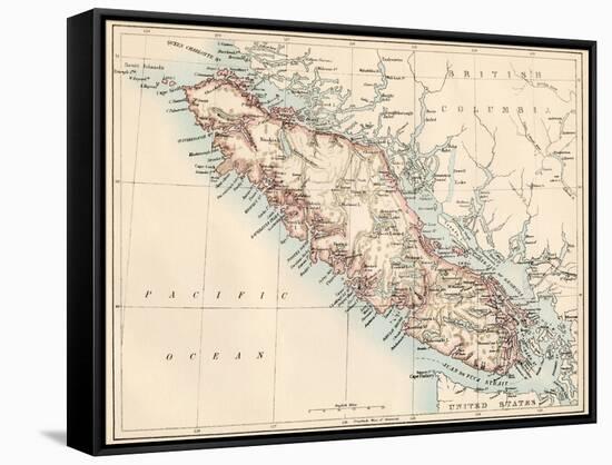 Map of Vancouver Island, British Columbia, Canada, 1870s-null-Framed Stretched Canvas