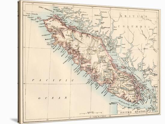 Map of Vancouver Island, British Columbia, Canada, 1870s-null-Stretched Canvas