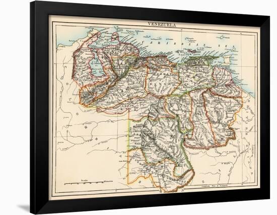 Map of Venezuela, around 1870 - Lithography 19Th Century (Map of Venezuela, 1870S - Color Lithograp-null-Framed Giclee Print