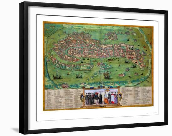 Map of Venice, from "Civitates Orbis Terrarum" by Georg Braun and Frans Hogenberg, circa 1572-Joris Hoefnagel-Framed Giclee Print