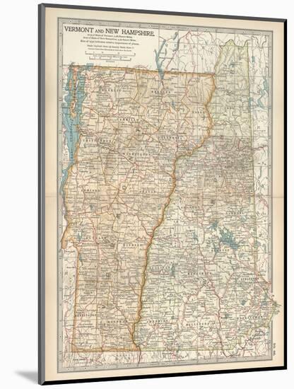 Map of Vermont and New Hampshire, United States-Encyclopaedia Britannica-Mounted Art Print