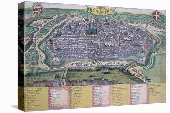 Map of Vienna, from "Civitates Orbis Terrarum" by Georg Braun and Frans Hogenberg circa 1572-1617-Joris Hoefnagel-Stretched Canvas