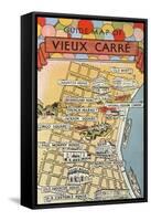 Map of Vieux Carre, New Orleans, Louisiana-null-Framed Stretched Canvas